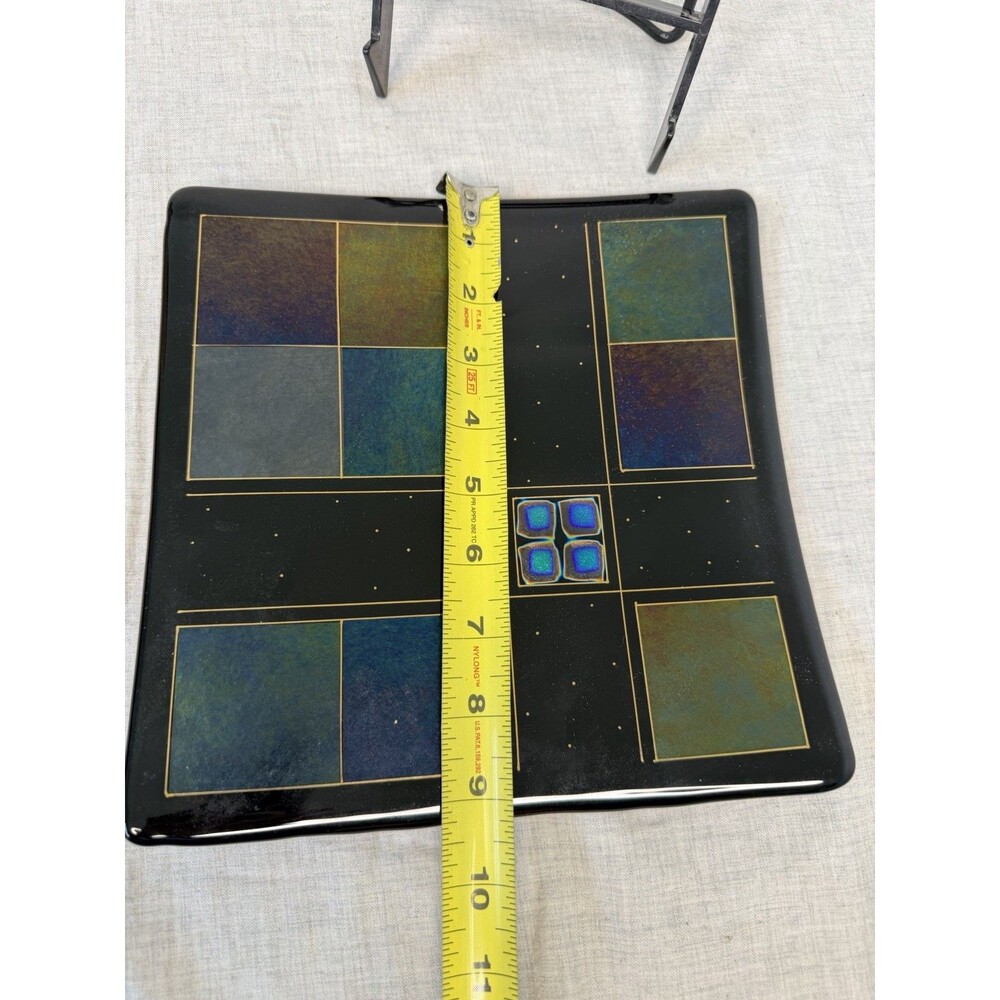 Vintage Signed Barrett Fused Glass Iridescent Decorative Plate Trinket W/Stand - Picture 8 of 8
